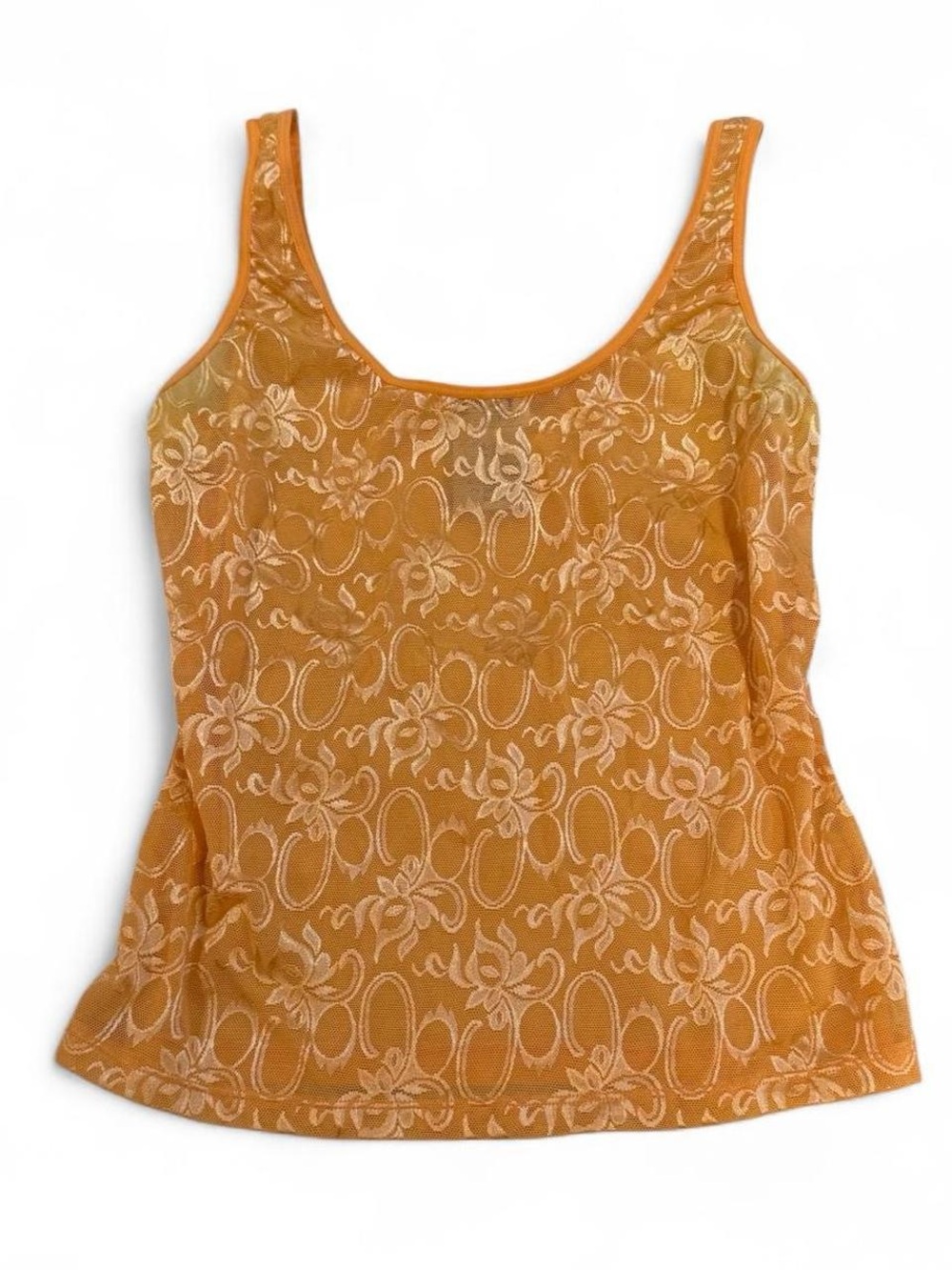 Vintage Peach Mesh Floral Lace See Through Lingerie Top